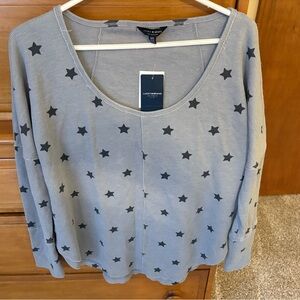 Lucky Brand Light Gray Star Print Scoop Neck Pullover